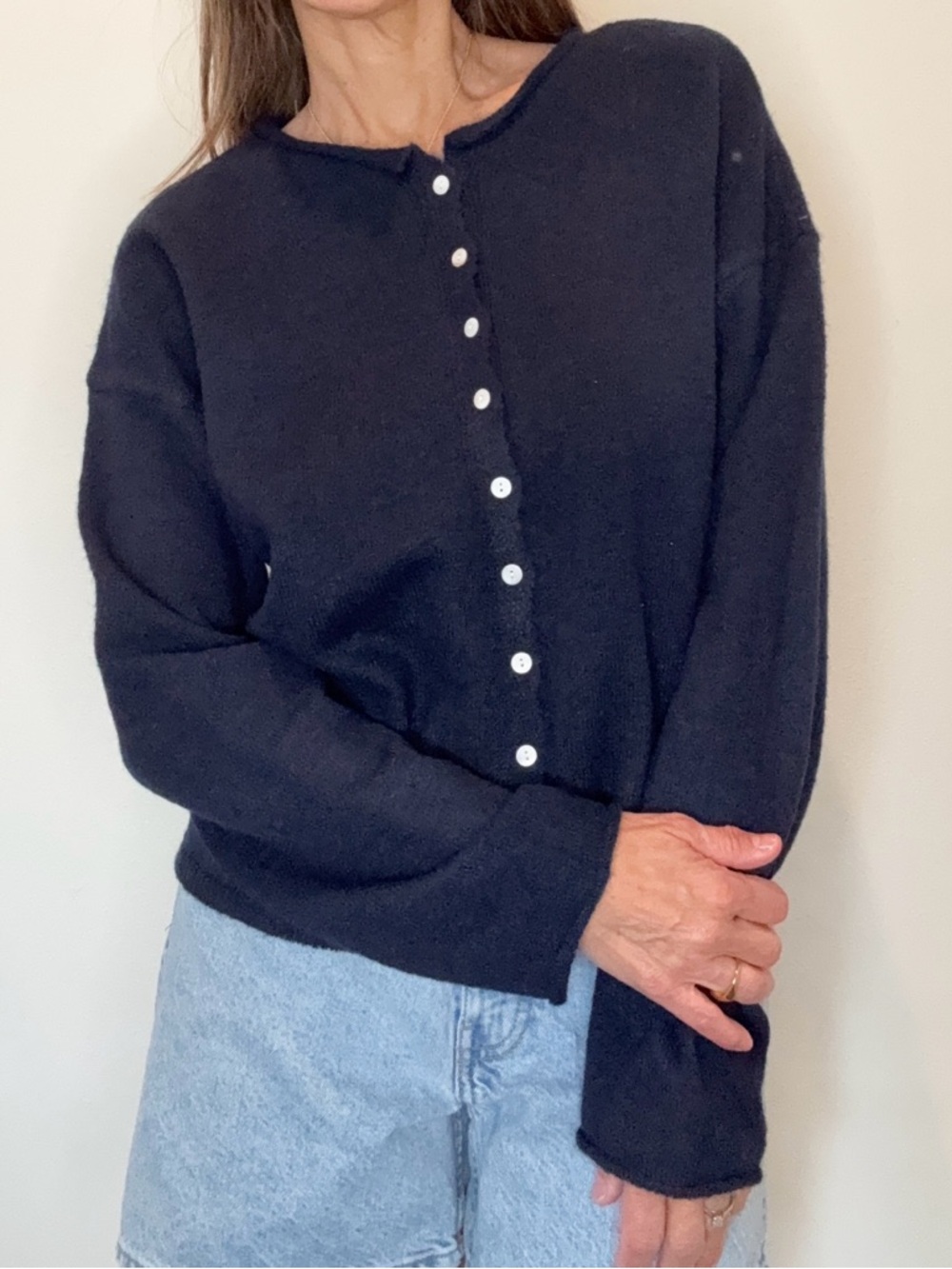 Women's Navy Button-Up Cardigan Sweater